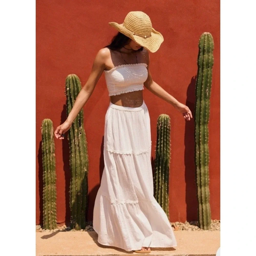 New Roxy Womens M/L Cherish Summer Natural Straw Sun Hat Beads Beach Boho